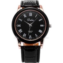 Dalas Trendy Rose Gold Case Mens Synthetic Leather Roman Quartz Wrist Watch Usts