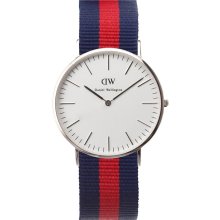 Daniel Wellington Mens Oxford Classic Analog Stainless Watch - Blue with Red Stripe Nylon Strap - White Dial - 0201DW