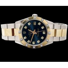 Date just pearl master diamond rolex watch black diamond dial SS & gold oyster