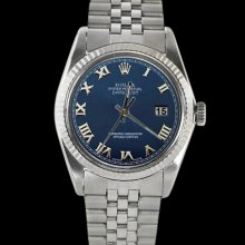 Datejust rolex men watch SS jubilee bracelet blue roman dial fluted bezel