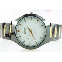 Designer Men Hour Analog White Dial Fashion Quartz Black Metal Wrist Watch