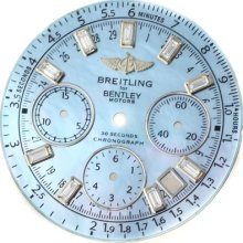 Dial - Breitling For Bentley Motors Custom Light Blue Pearl Mop Baguette Diamond