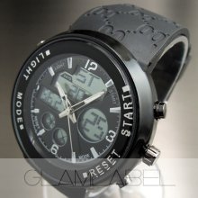 Dial Fashion Quartz Hours Date Alarm Black Rubber Men Women Wrist Watch Wc160
