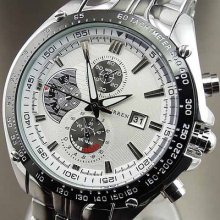 Dial Water Quartz Hours Date Silver Hand Sport Men Steel Wrist Watch