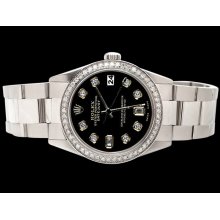 Diamond bezel rolex datejust watch SS bracelet oyster black diamond dial
