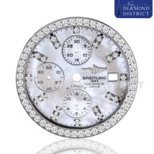 Diamond White Mother Of Pearl Dial Set For Breitling Super Avenger Watch