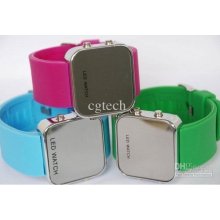 Digital Unisex Led Mirror Fashion Watch Silicone Watches Alloy Case