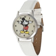 Disney by Ingersoll Unisex Classic Mickey Mouse Stainless Watch - White Leather Strap - Graphic Dial - IND26161