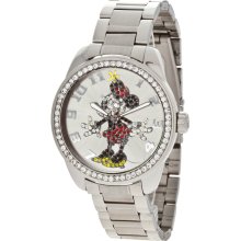 Disney by Ingersoll Womens Classic Minnie Mouse Diamante Stainless Watch - Silver Bracelet - Graphic Dial - IND26165