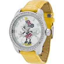 Disney by Ingersoll Womens Classic Minnie Mouse Diamante Stainless Watch - Yellow Leather Strap - Graphic Dial - IND25658