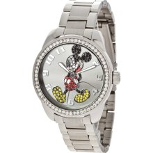 Disney by Ingersoll Womens Classic Mickey Mouse Diamante Stainless Watch - Silver Bracelet - Graphic Dial - IND26166