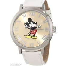 Disney Ingersoll Classic Time Mickey Mouse White Strap Champagne Dial Watch