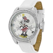 Disney Ingersoll Classic Time Womens Minnie Mouse Watch 25741 W/ Crystals White