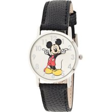 Disney Women's Mickey Mouse Molded-Hands Black Watch, Genuine Leather