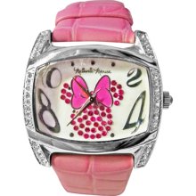 Disney Women's Minnie Mouse 99109 Pink Leather Quartz Watch with White Dial