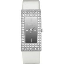 Dkny Mirror Dial W/ Crystals Pearl Wht Leather Strap Ladies Watch. Ny9131