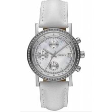 Dkny Ny8341 Women's Glitz White Leather Strap Mop Dial Chronograph Watch