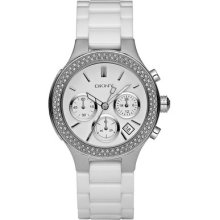 Dkny Women's White Ceramic Bracelet Chronograph Glitz Watch