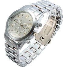Durable Men/women Silver Dial Large Case Stainless Steel Quartz Wrist Watch