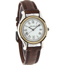 Eddie Bauer Antiqued Ladies Roman # White Dial Brown Leather Band Quartz Watch