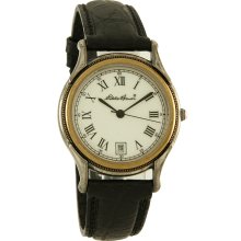 Eddie Bauer Antiqued Ladies White Roman # Dial Black Leather Band Quartz Watch