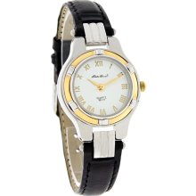 Eddie Bauer Quartz Ladies White Roman # Dial Two Tone Black Leather Band Watch