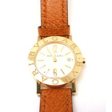 Elegance Bulgari Bvlgari 18k Yellow Gold Tan Leather Quartz Watch Bb 26 Gl