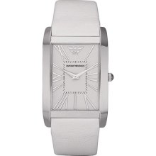 Emporio Armani Classic Collection Women's Quartz Watch With White Dial Analogue Display And White Leather Strap Ar2045