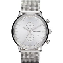 Emporio Armani Classic men watch AR0390 silver-tone mesh bracelet chronograph
