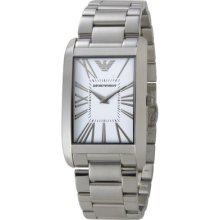 Emporio Armani Super Slim White Dial, Stainless Steel Band Men's Watch - Ar2036