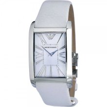 Emporio Armani White Dial Leather Strap Ladies Watch AR2045