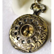 Exquisite Side scattered round Pocket Watch Necklace Vintage Jewelry hb38