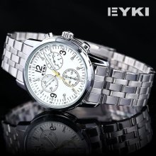 Eyki Mens Luxury White Dial Stainless Steel Analog Quartz Wrist Watch Usts