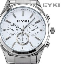 Eyki Vogue White Dial Analog Stainless Steel Men Quartz Wrist Watch Dailyetrade