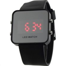 Fashion Color Storm Men Women Mirror Led Silicone Band Digital Watch Black S9