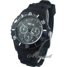 Fashion Girl's Women's Crystal Jelly Quartz Wrist Watch Popular Watch Black