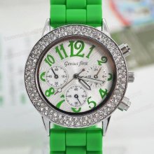 Fashion Green Quartz Crystal Stone/gemstone Unisex Classic Sports Wrist Watch