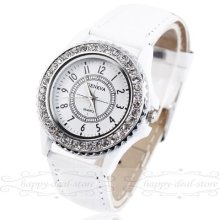 Fashion Jelly Dial Girl Women Wrist Watch Bracelet White Pu Leather Band 712