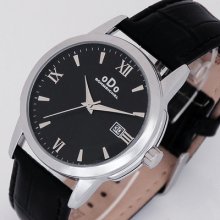 Fashion Odo Genuine Leather Black Strap Dial Japan Quartz Wrist Men Watch
