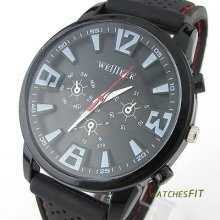 Fashion Outdoor Sport Black Rubber Band Analog Ladies Quartz Wrist Watch