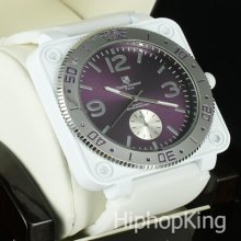 Fashion Purple Hours Analog Dial Big Square Face Jay-z Style Best Price Watch