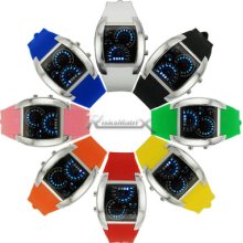 Flash Binary Led Turbo Matrix Date Day Digital Silione Sport Wrist Watch Gift