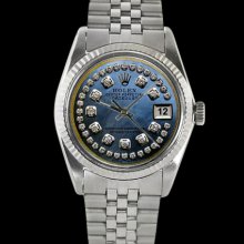 Fluted bezel blue string diamond dial rolex gents datejust watch SS jubilee