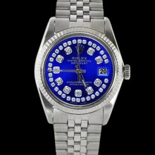 Fluted bezel datejust rolex gents watch blue string diamond dial SS jubilee