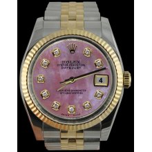 Fluted bezel datejust rolex gents watch pink diamond dial SS & gold jubilee