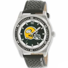 Football Watches - Men's Green Bay Packers Stainless Steel National Football League Watch and Leather Strap