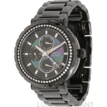 Fossil Ce1009 Black Ceramic Glitz White Crystal Multifunction Ladies Watch