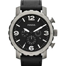 Fossil Men's Ti 1005 Titanium Nate Black Leather Strap Black Dial Chrono Watch