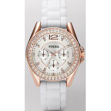 Fossil Riley White Silicone Chronograph Ladies Watch Es2810