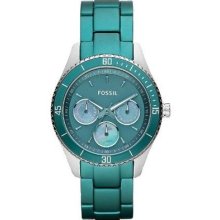 Fossil Womens Stella Chronograph Stainlesss Watch Teal Bracelet Teal Dial Es3036